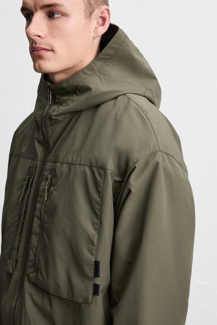 ZARA WATER-REPELLENT HOODED JACKET OLIVE GREEN