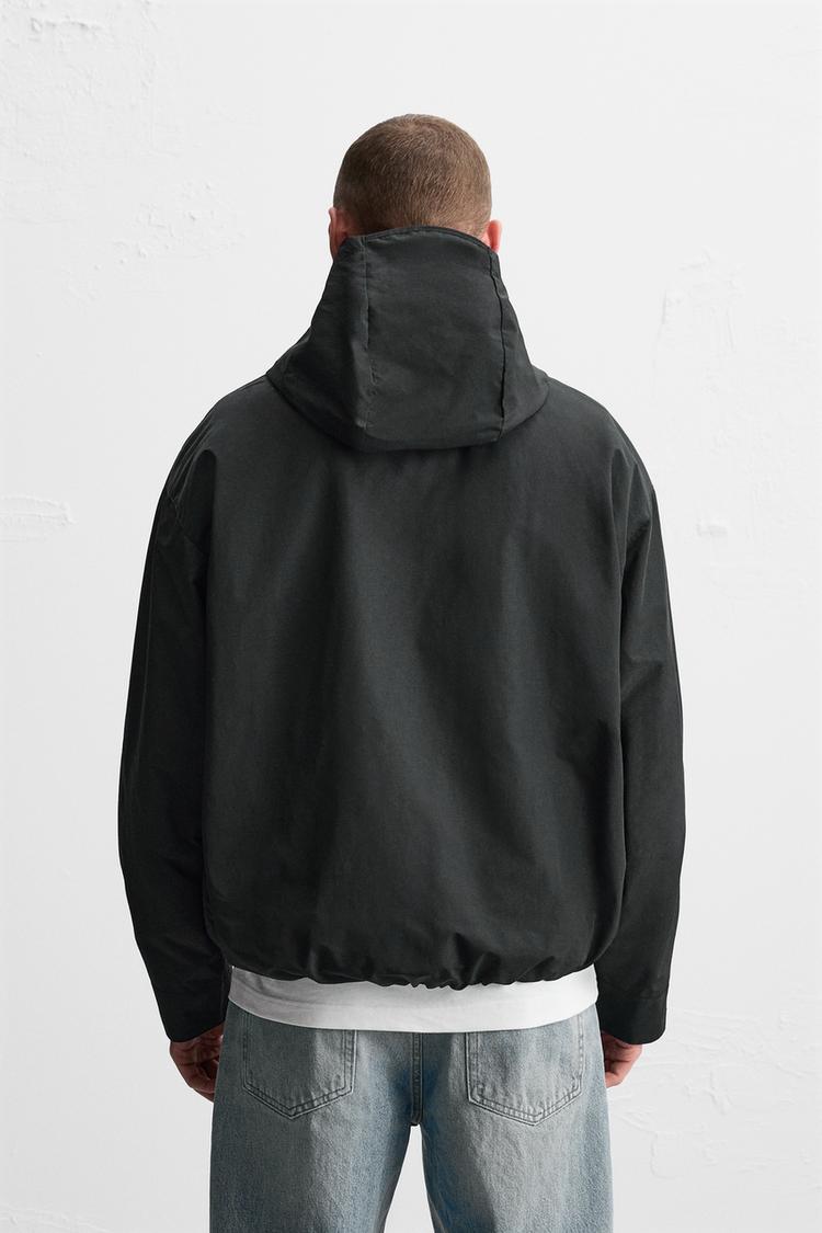 ZARA WATER-REPELLENT HOODED JACKET BLACK