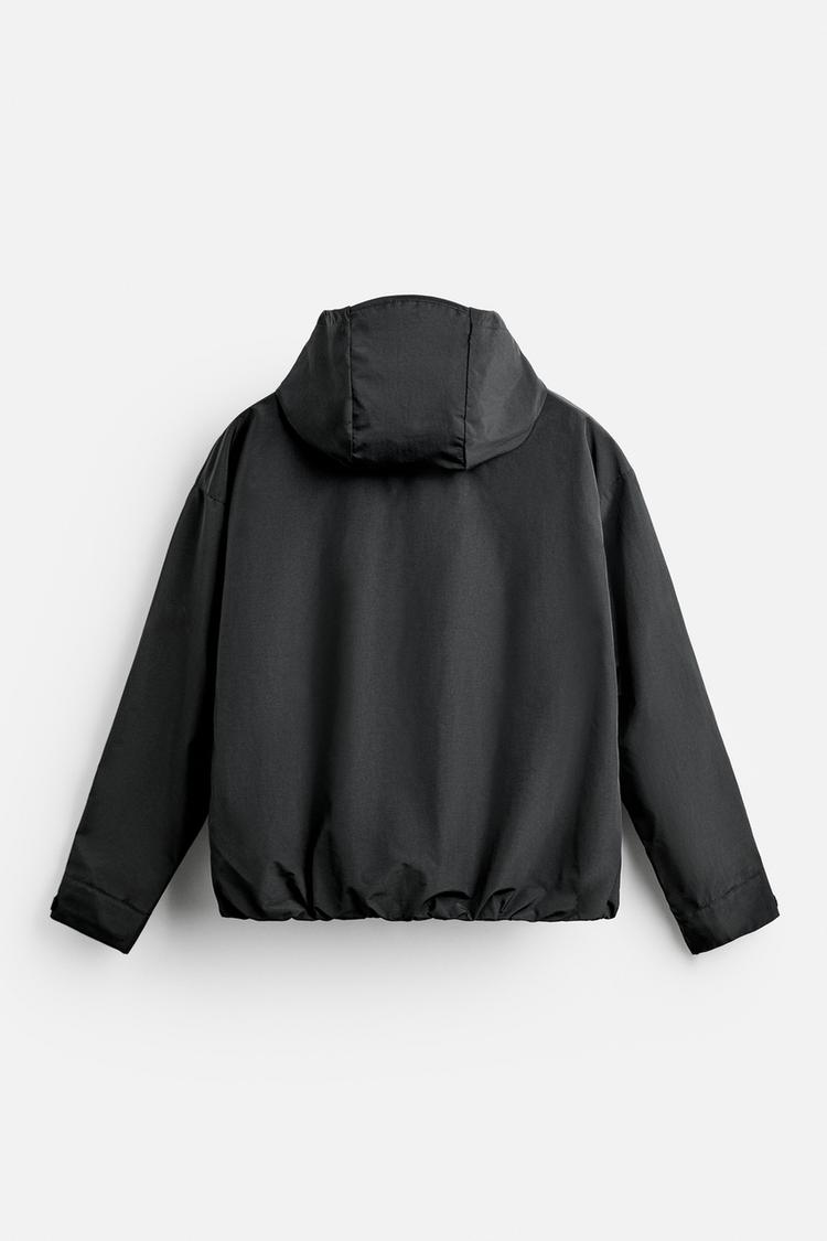 ZARA WATER-REPELLENT HOODED JACKET BLACK