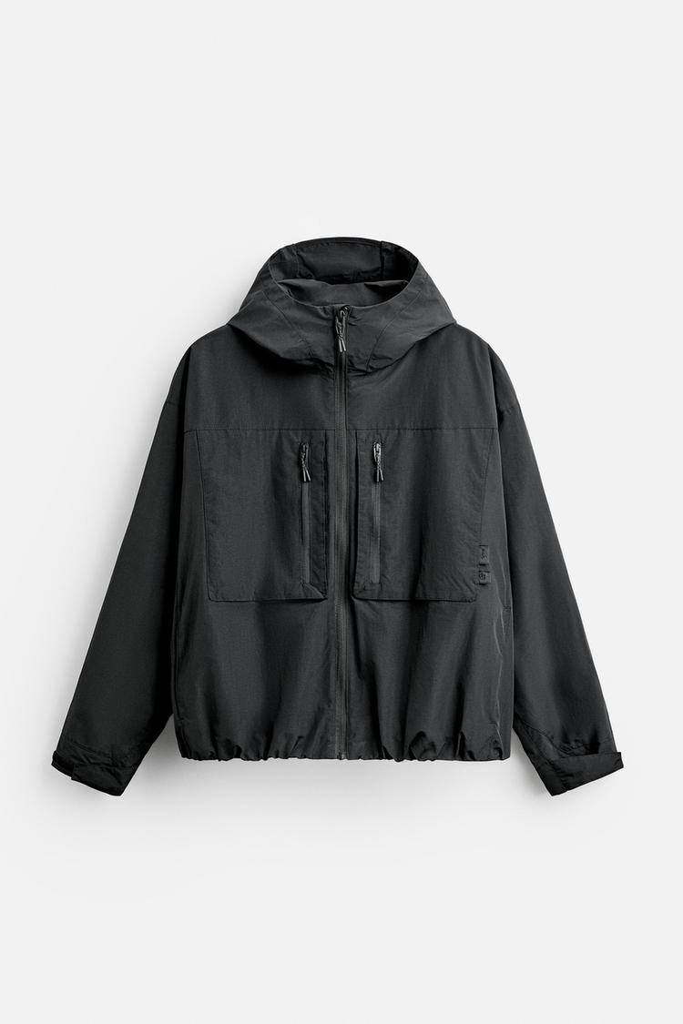 ZARA WATER-REPELLENT HOODED JACKET BLACK