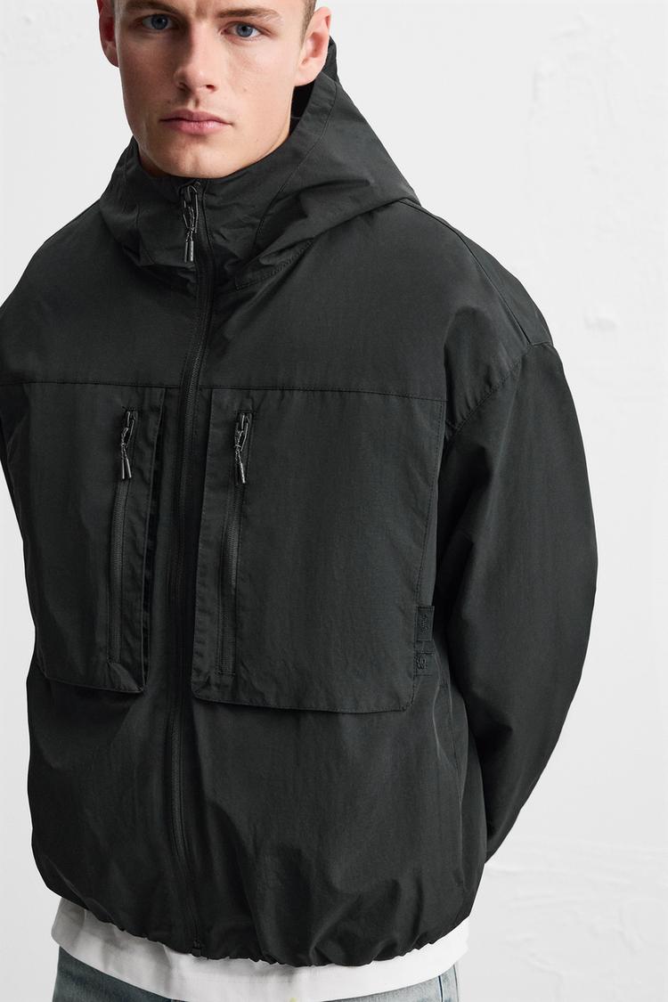 ZARA WATER-REPELLENT HOODED JACKET BLACK