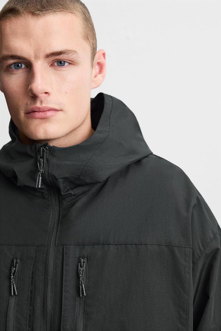 ZARA WATER-REPELLENT HOODED JACKET BLACK