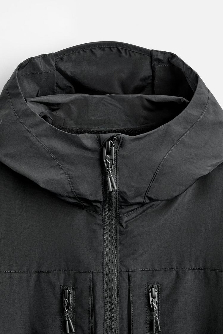 ZARA WATER-REPELLENT HOODED JACKET BLACK