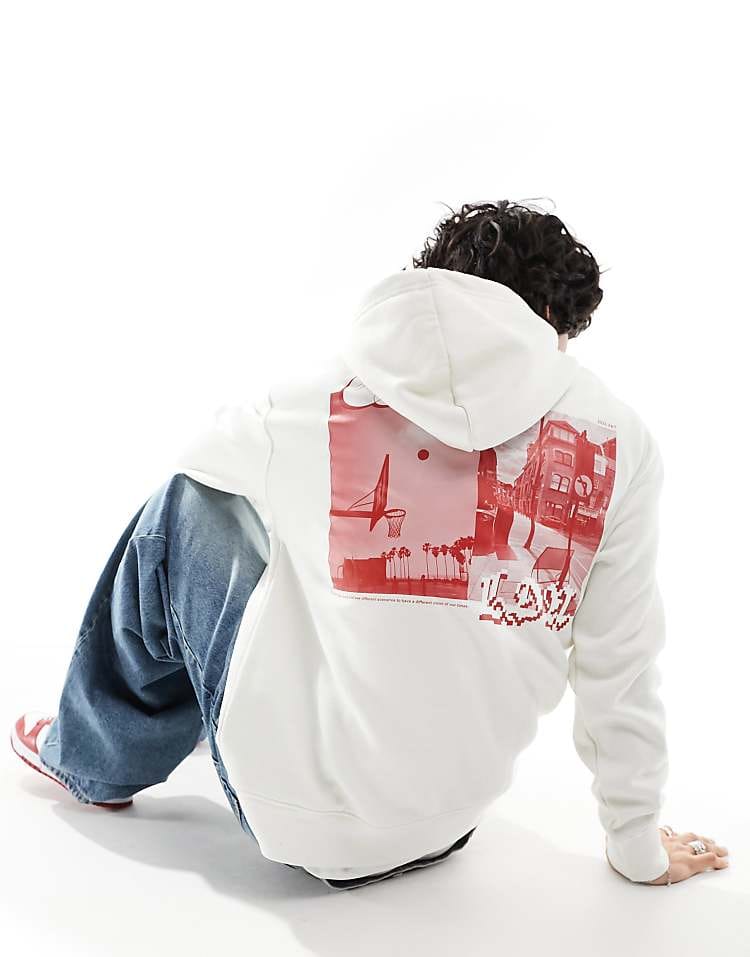 Bershka City Back Printed Hoodie In White