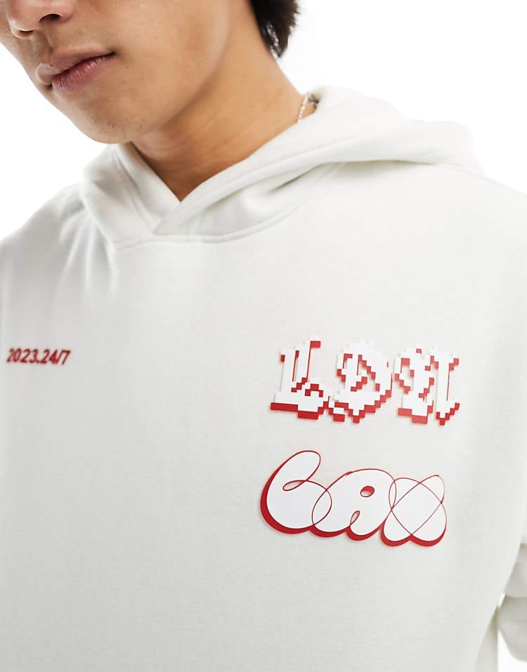Bershka City Back Printed Hoodie In White