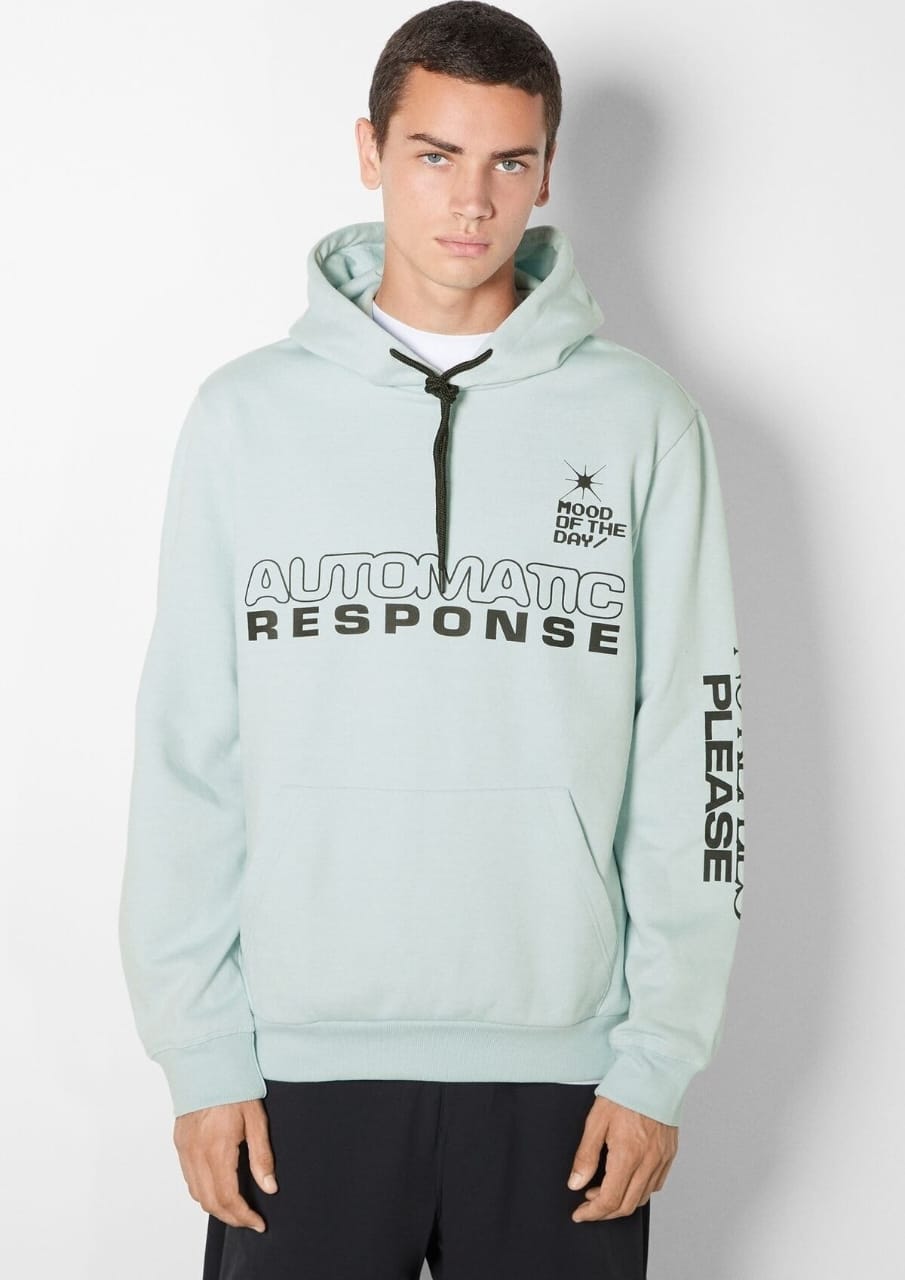 Light Blue Bershka Printed Hoodie