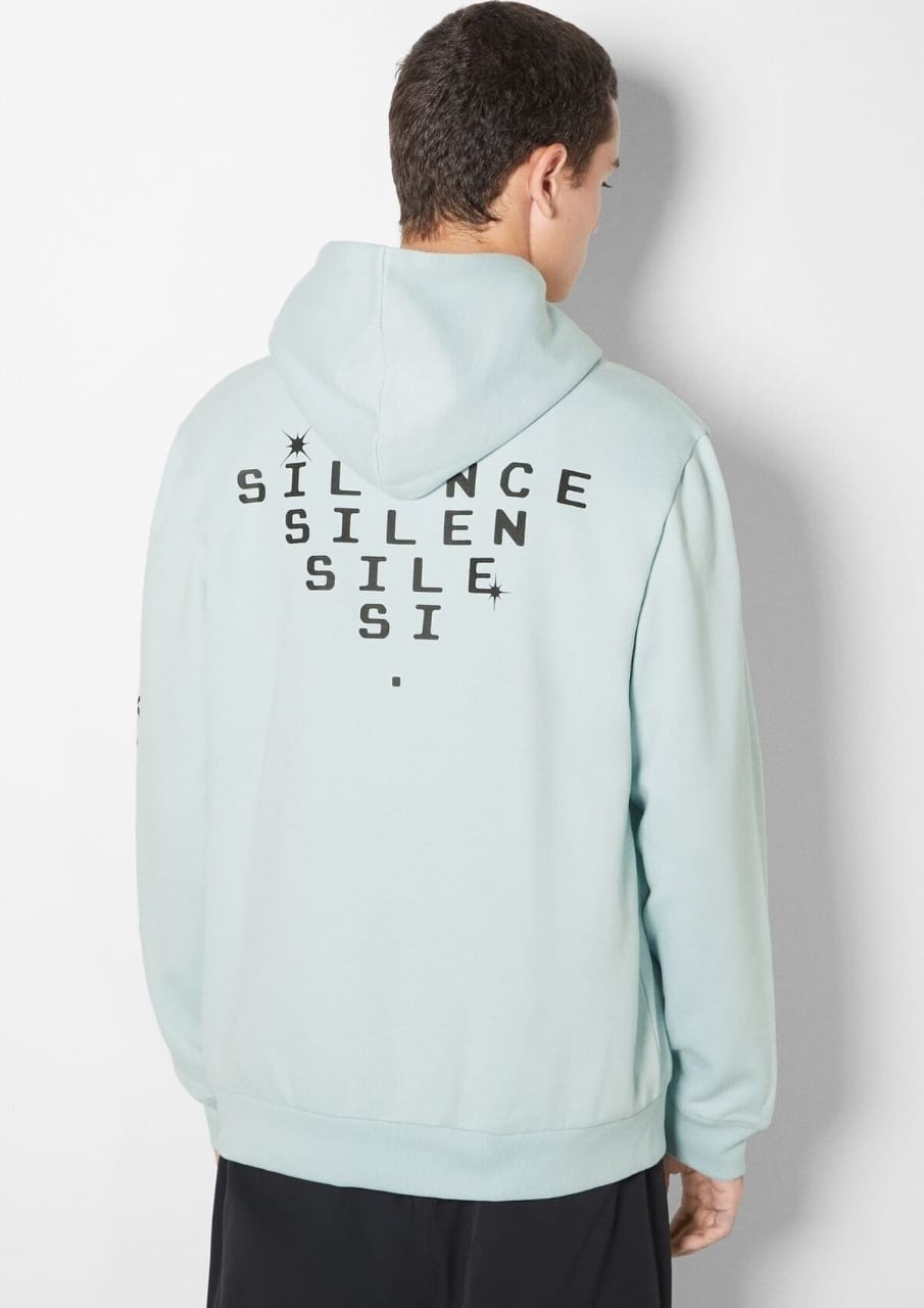 Light Blue Bershka Printed Hoodie