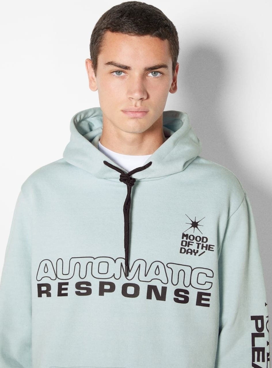 Light Blue Bershka Printed Hoodie