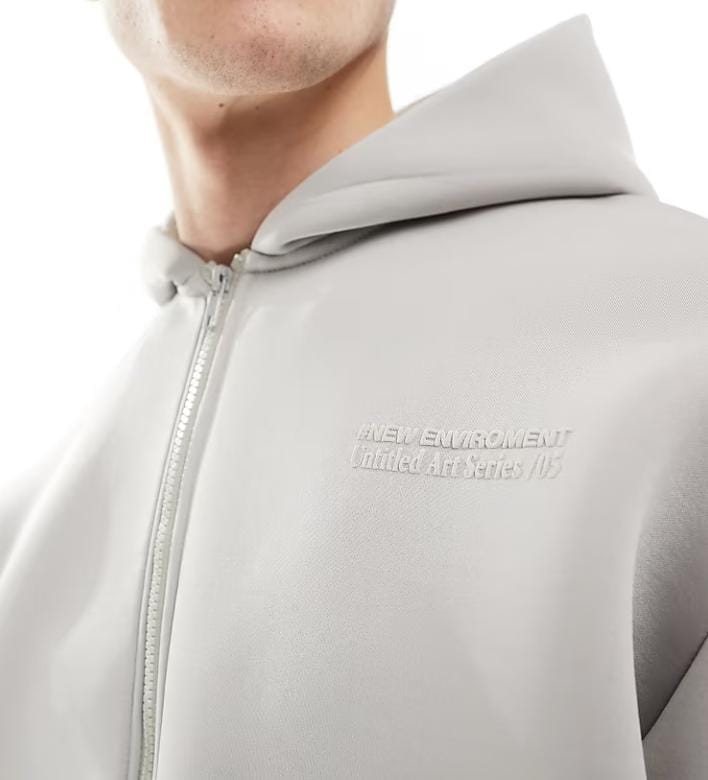 Bershka Tonal Print Tech Zip Through Hoodie