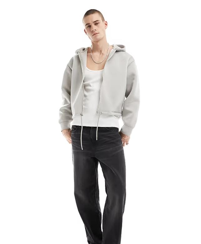Bershka Tonal Print Tech Zip Through Hoodie