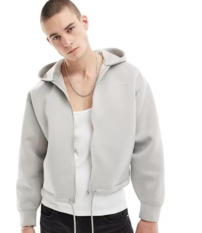 Bershka Tonal Print Tech Zip Through Hoodie