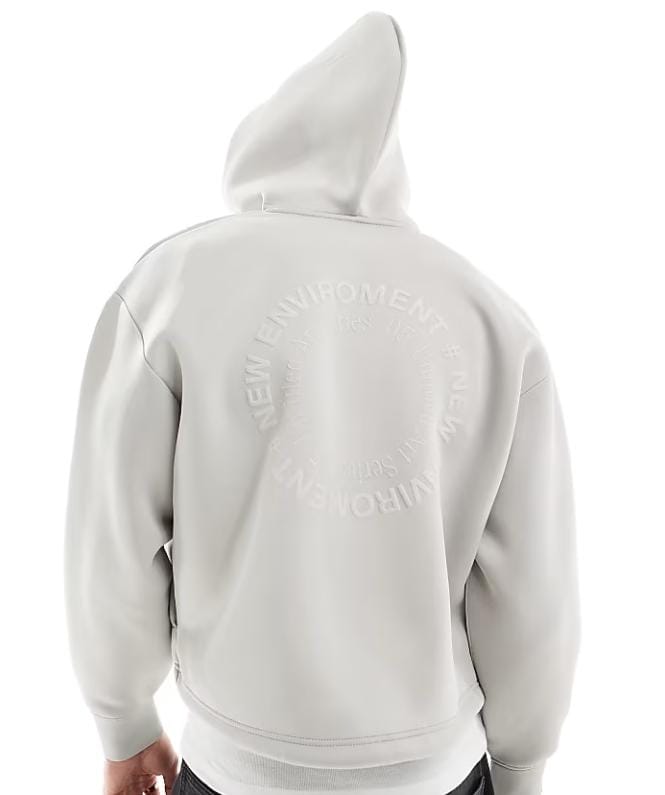 Bershka Tonal Print Tech Zip Through Hoodie