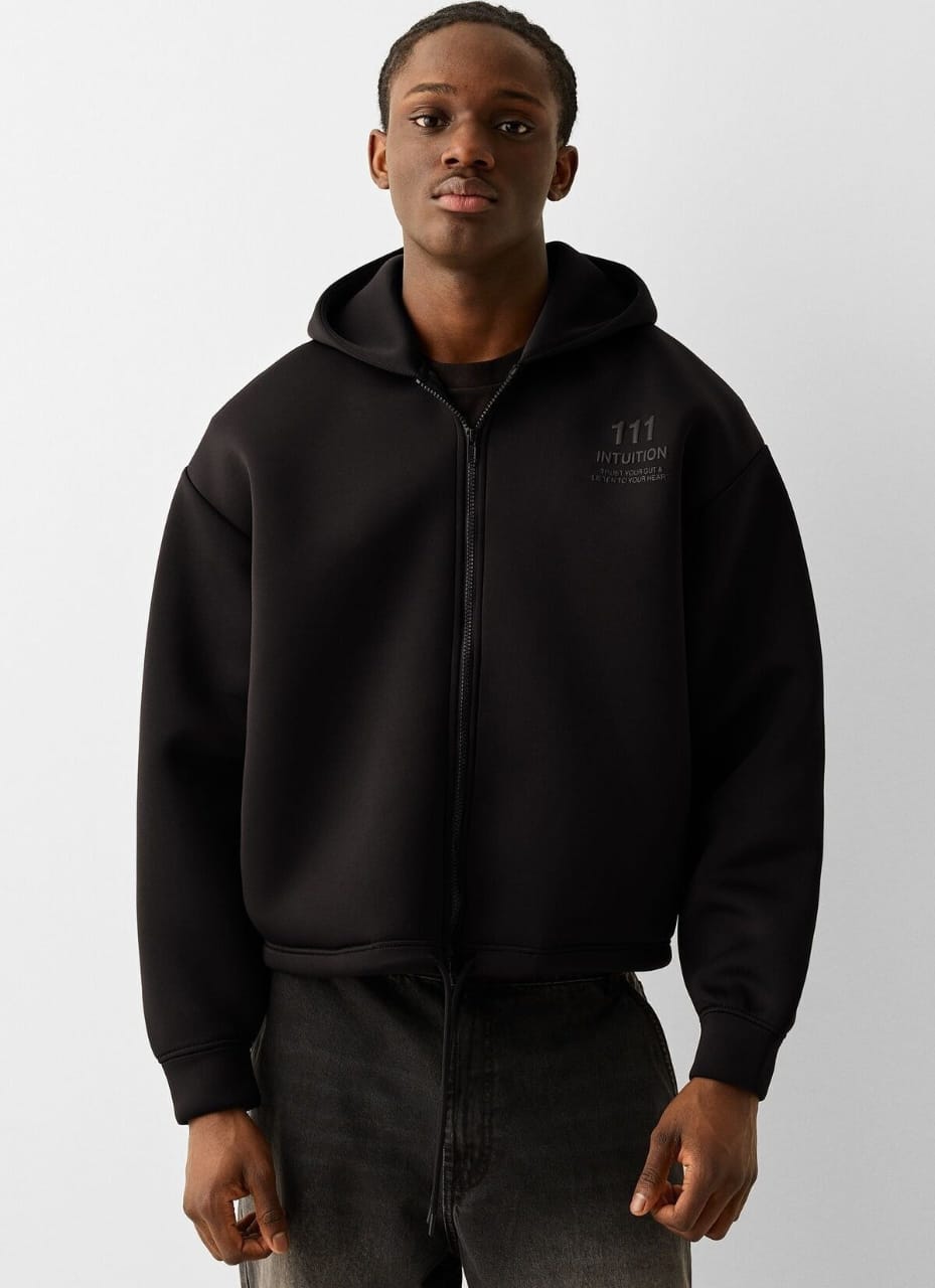 Bershka Zip-up slogan hoodie