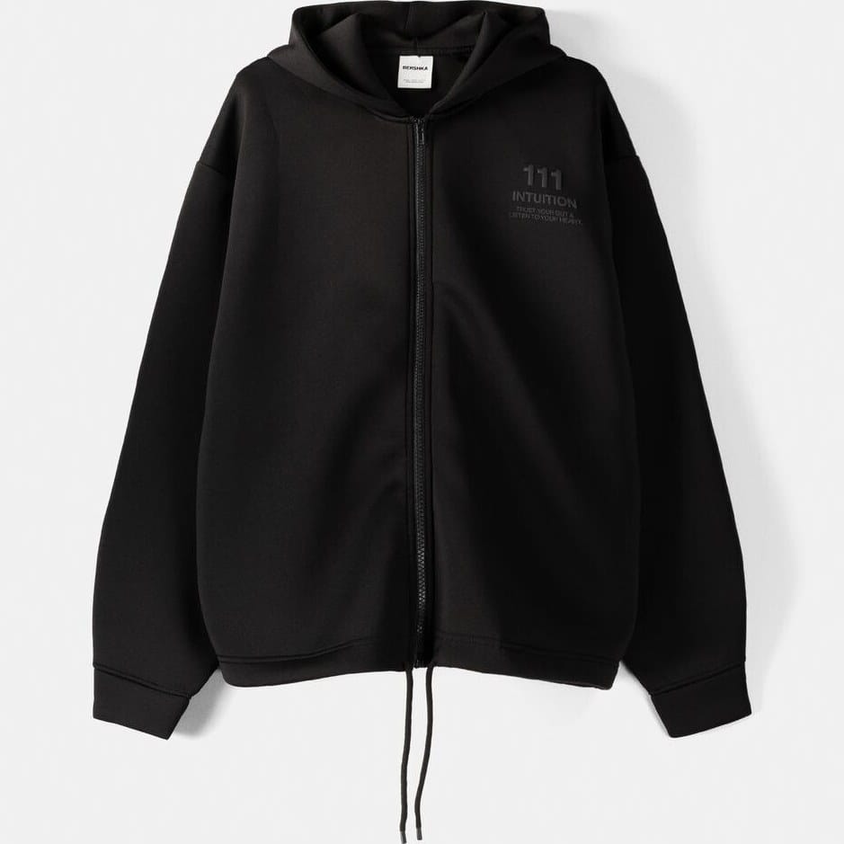 Bershka Zip-up slogan hoodie