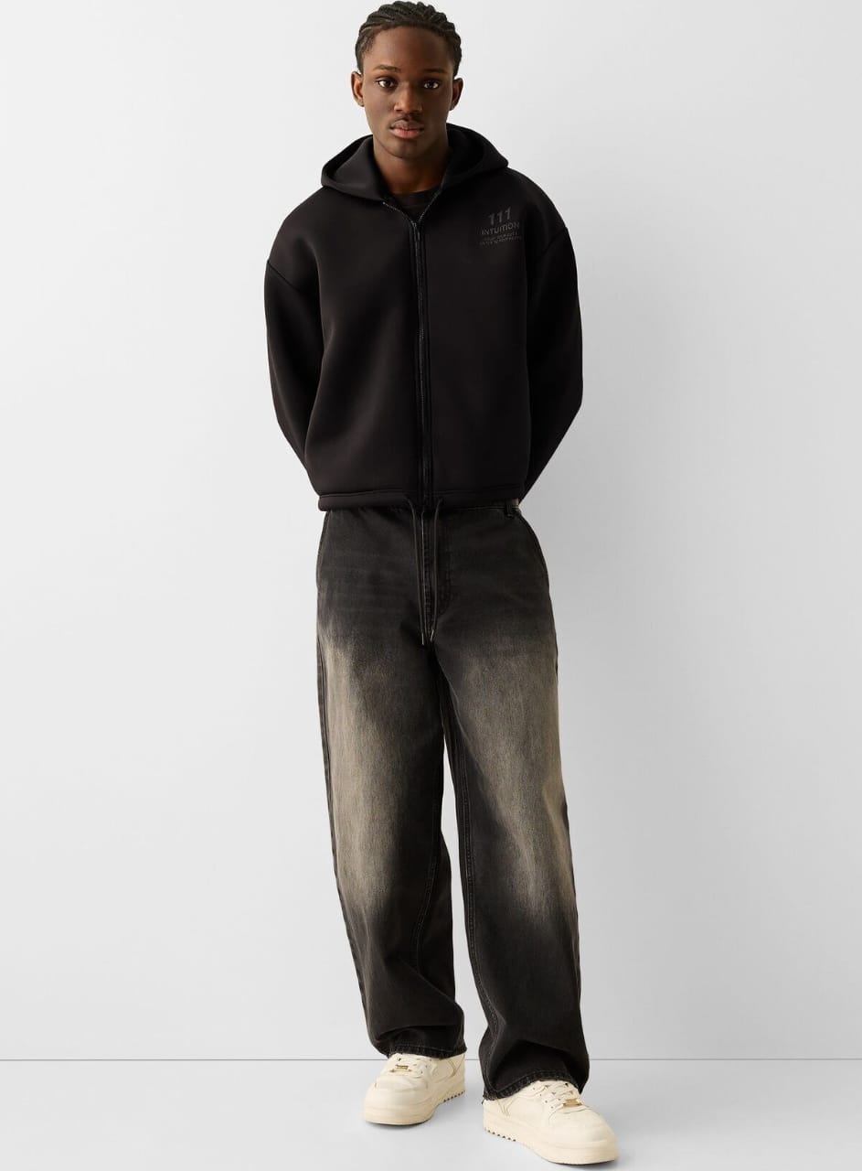 Bershka Zip-up slogan hoodie