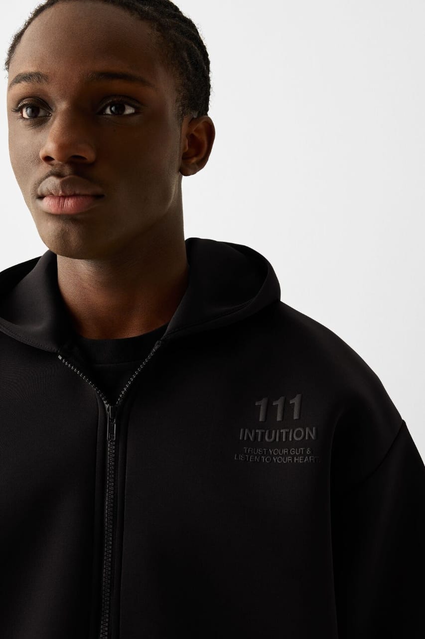 Bershka Zip-up slogan hoodie