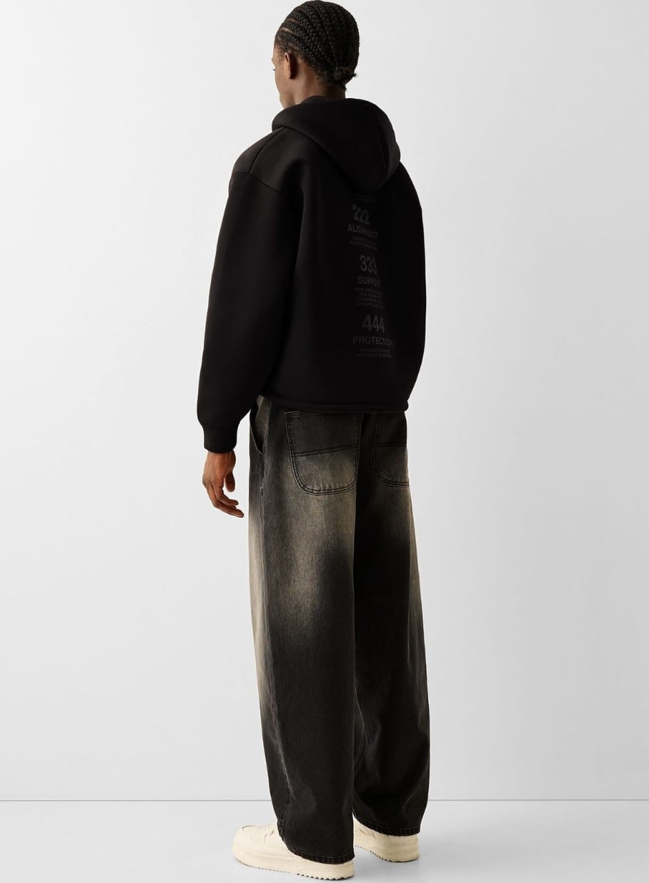 Bershka Zip-up slogan hoodie