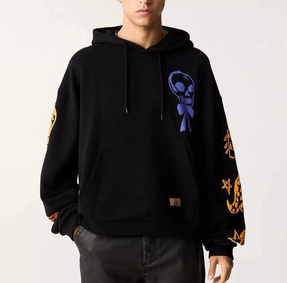 Pull&Bear black hoodie with graphic prints