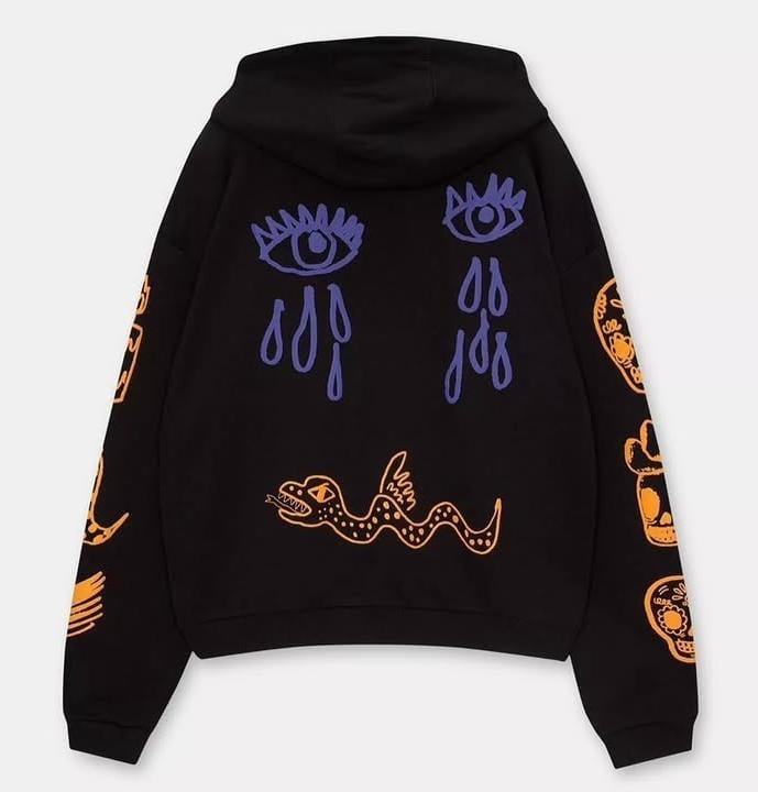 Pull&Bear black hoodie with graphic prints