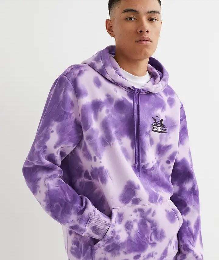 H&M Men White & Purple Tie Dye Printed Hoodie
