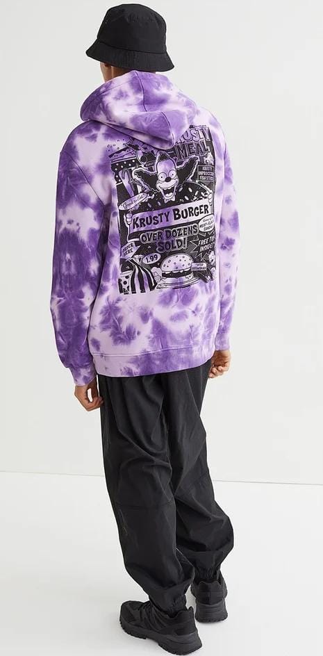 H&M Men White & Purple Tie Dye Printed Hoodie