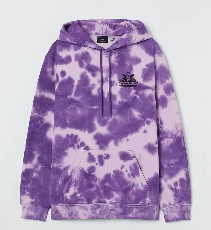 H&M Men White & Purple Tie Dye Printed Hoodie