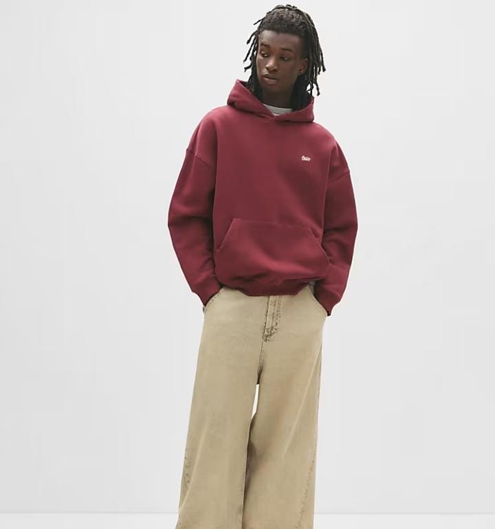 Pull&Bear STWD embroidered logo hoodie in burgundy
