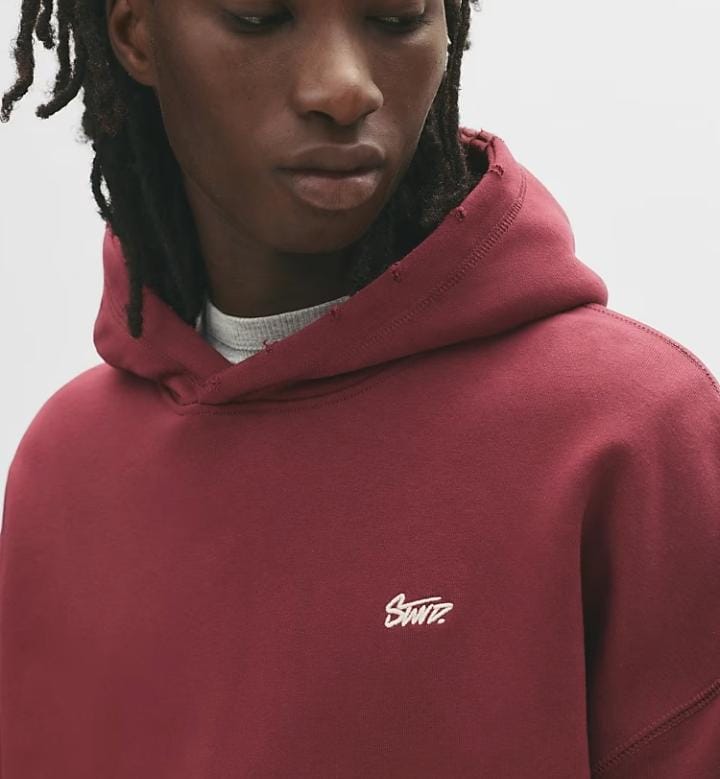Pull&Bear STWD embroidered logo hoodie in burgundy