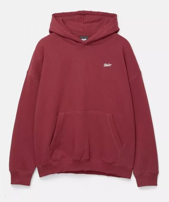 Pull&Bear STWD embroidered logo hoodie in burgundy