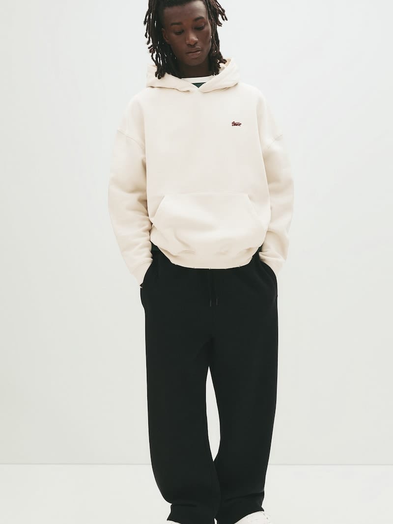 Pull&Bear STWD embroidered logo hoodie in white