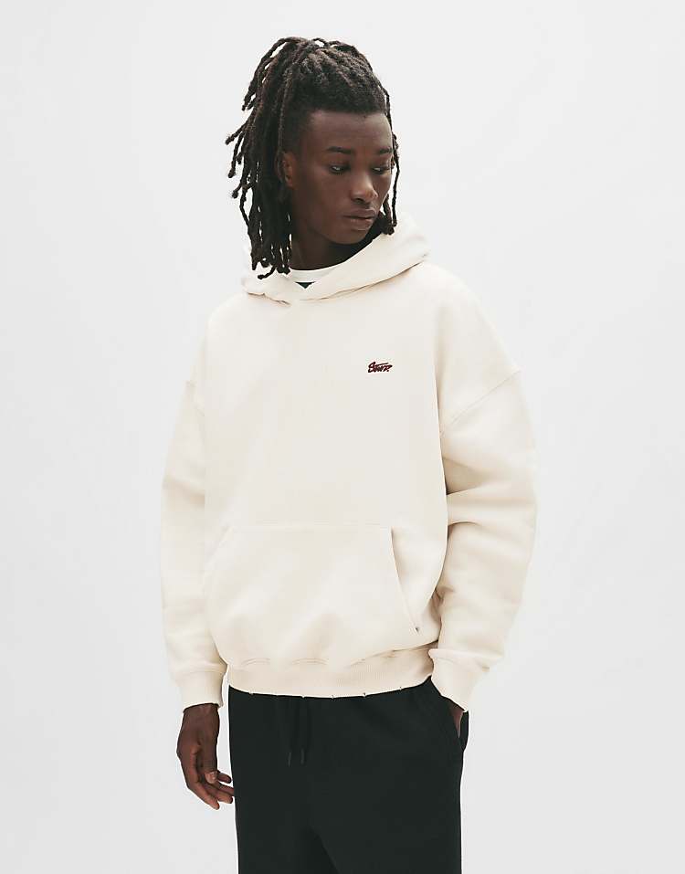 Pull&Bear STWD embroidered logo hoodie in white