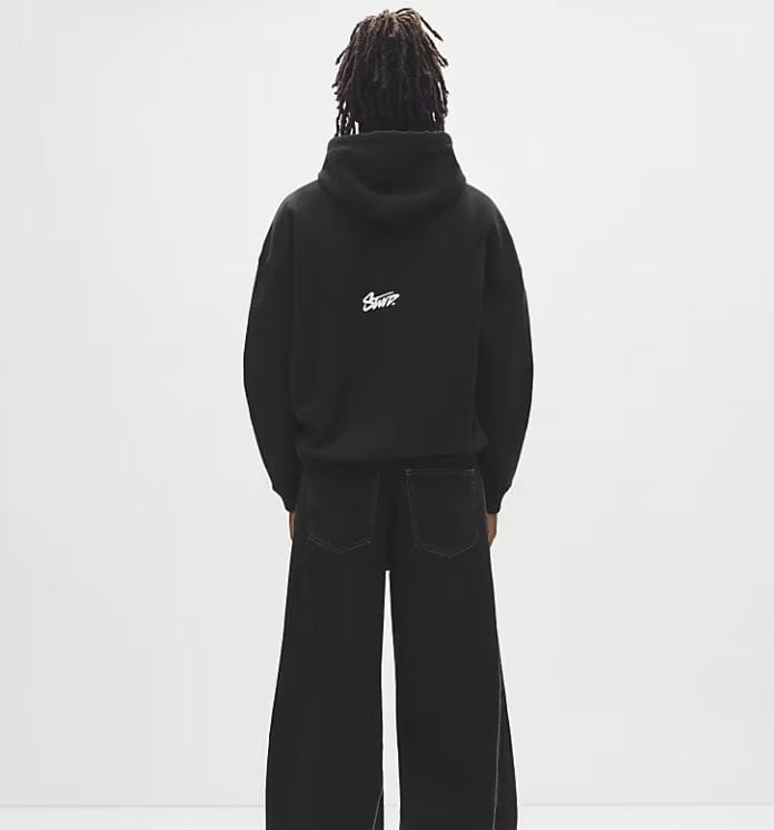 Pull&Bear STWD embroidered logo hoodie in black