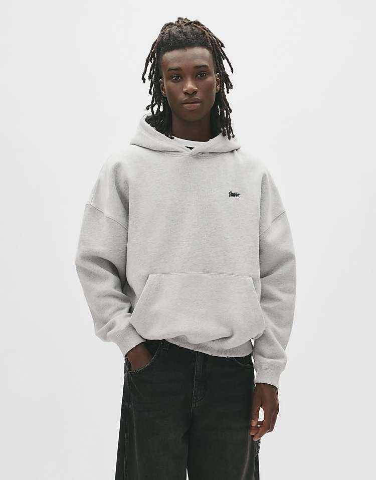 Pull&Bear STWD embroidered logo hoodie in grey