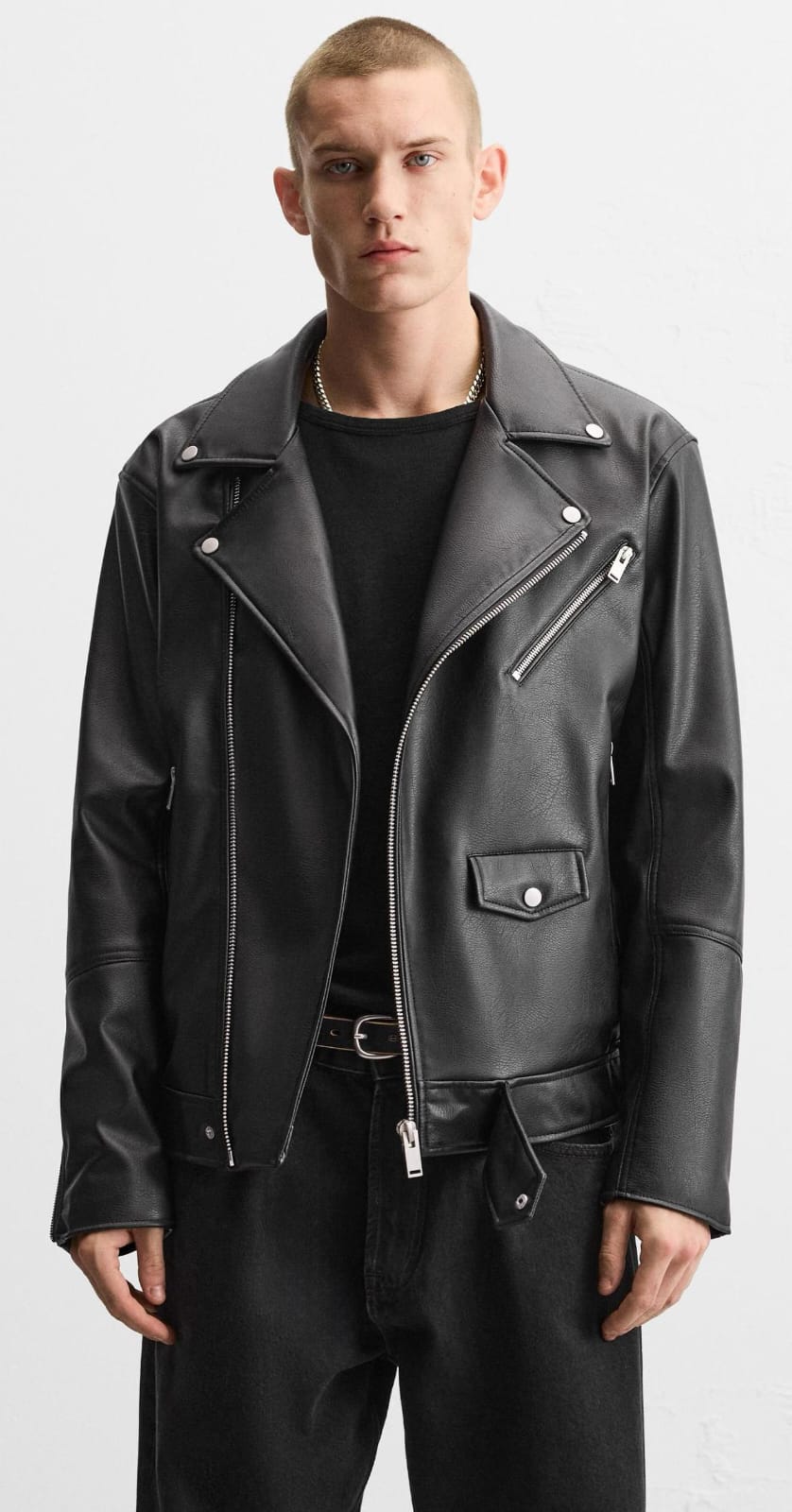 Zara men's faux leather biker jacket
