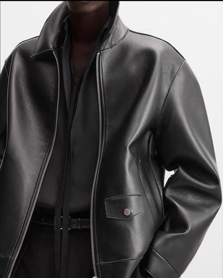 black Zara faux leather jacket.