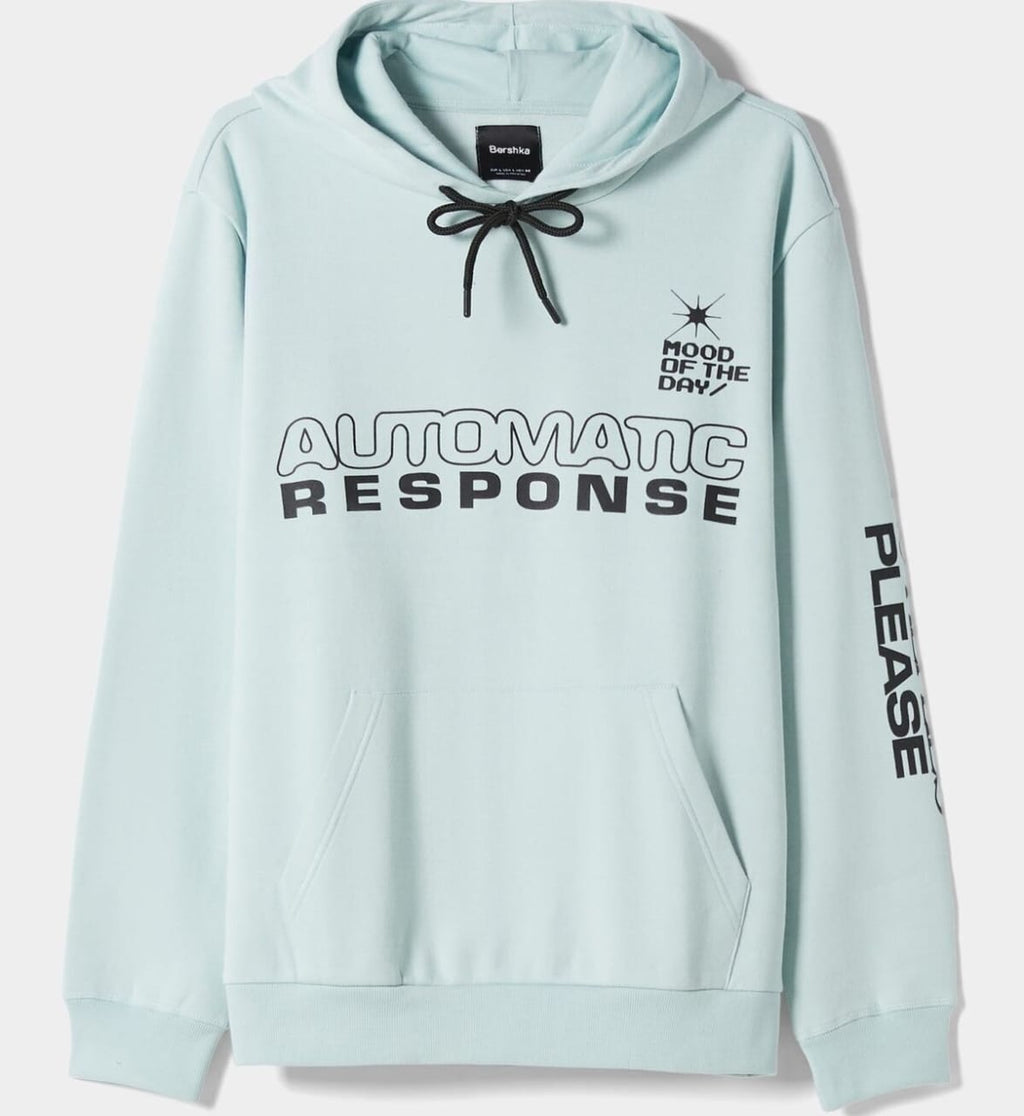 Light Blue Bershka Printed Hoodie