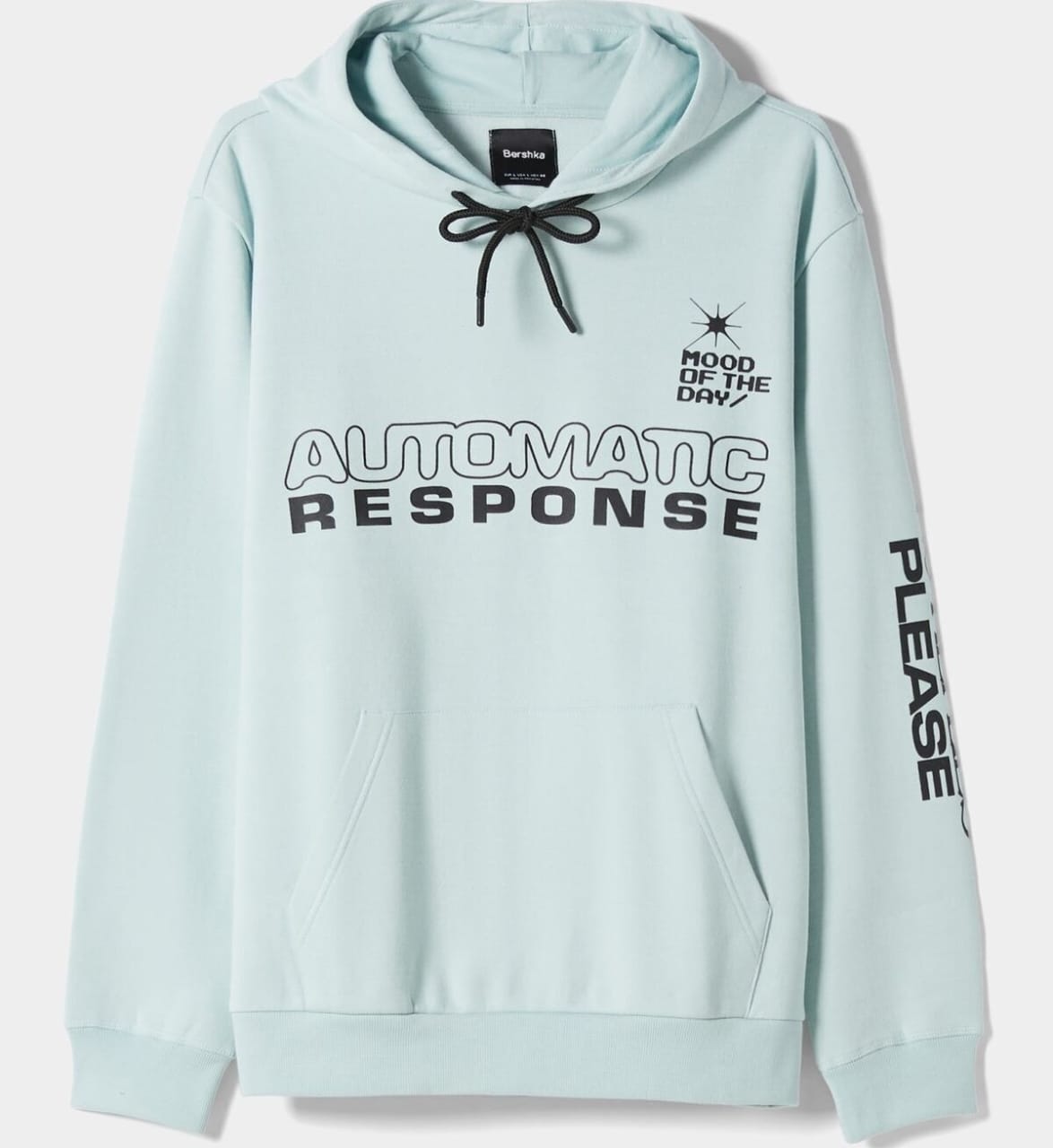 Light Blue Bershka Printed Hoodie